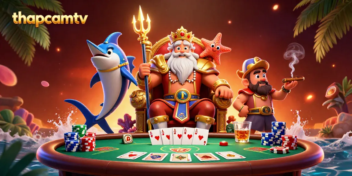 Experience thapcamtv's thrilling poker scene with Neptune, a samurai, and vibrant chips!