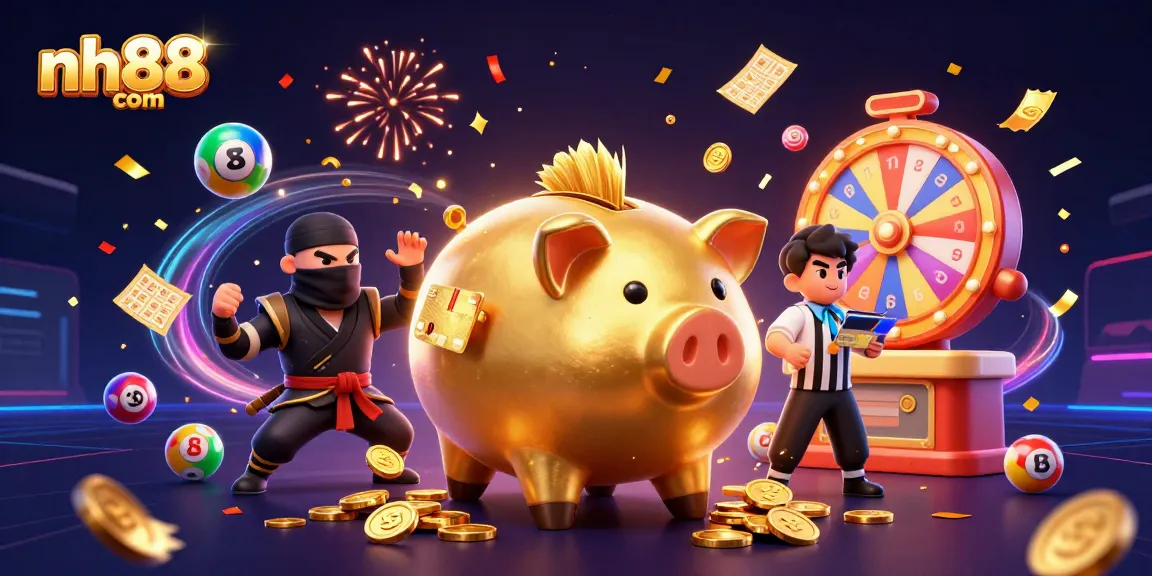 Experience excitement with the nh88 com dynamic gaming scene featuring colorful lottery elements and energetic characters.