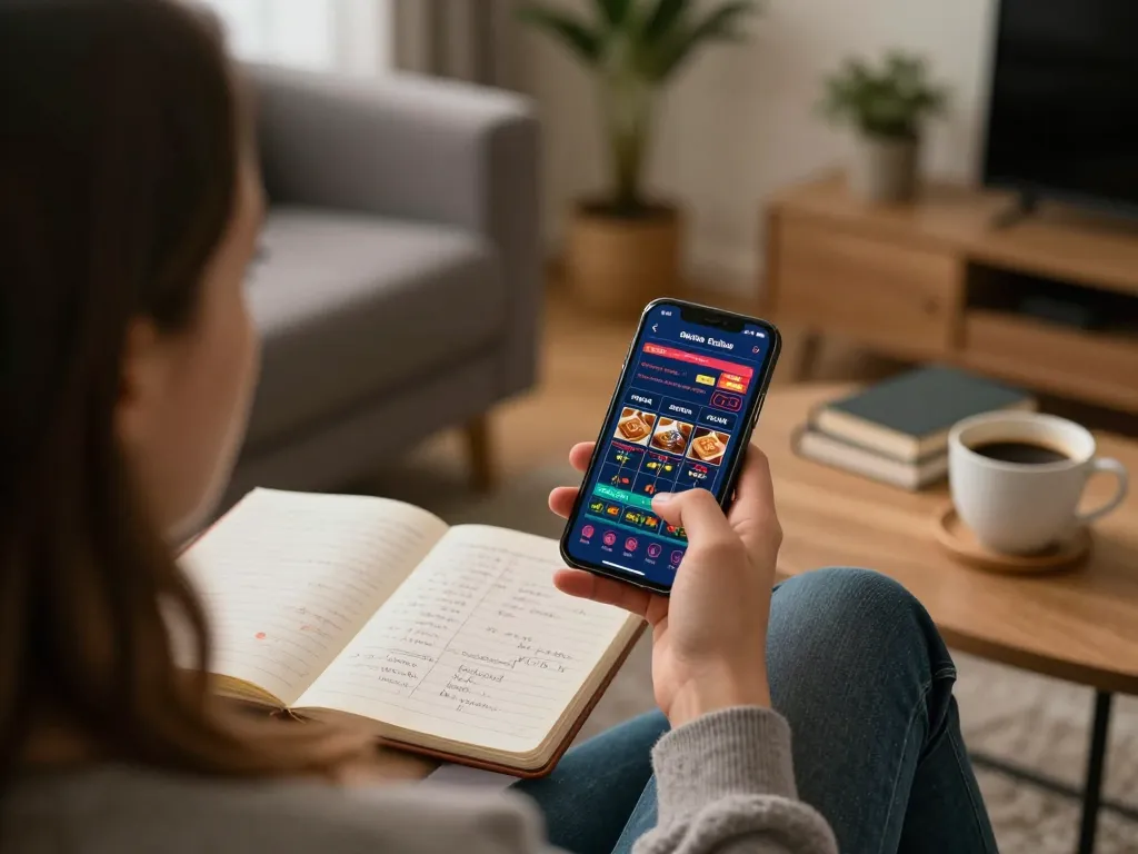 Player enjoying online gaming experience at home with O8 app interface visible, highlighting strategic betting.