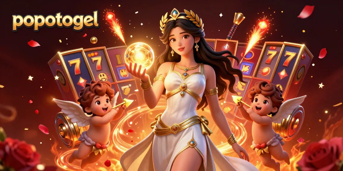 Play thrilling slot games on popotogel as a glamorous goddess celebrates with golden jackpots.