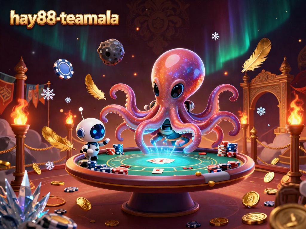 Engaging poker scene with hay88-teamala showcasing an alien octopus dealer and chips