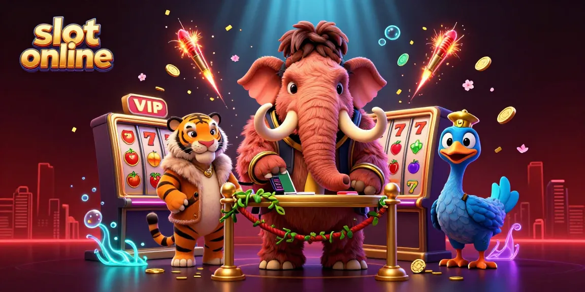 Experience thrilling wins with slot online, featuring vibrant cartoon characters amidst dynamic gambling elements.