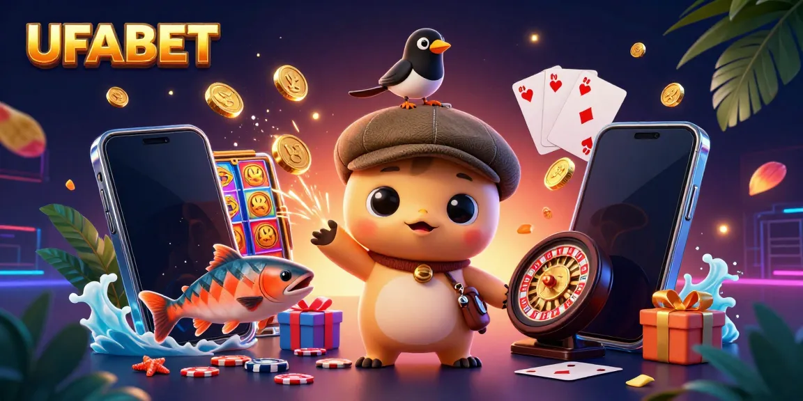 Engage in fun gaming adventures with UFABET, featuring a cartoon Nessie and friends amid exciting casino elements.