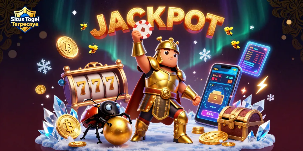 Experience the excitement of Situs Togel Terpercaya through a dynamic illustration with gambling characters, familiar symbols, and rich colors.