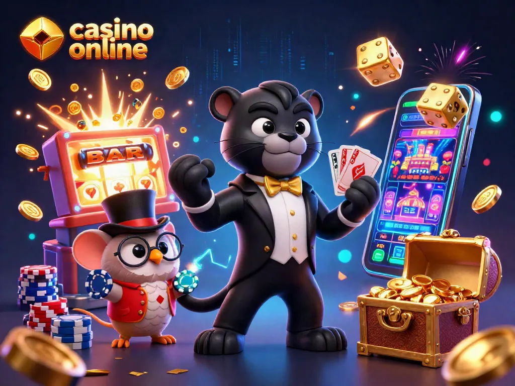 Disfruta de una emocionante escena de casino online con una elegante pantera y sus amigos.