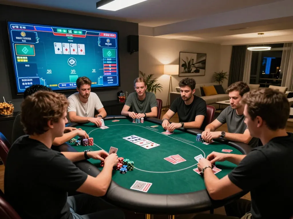 Engaging players celebrating a win with the unique Black Scatter feature at a home poker game.