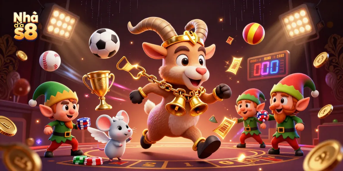 Play exciting games at Nhà cái s8 with festive characters and vibrant casino elements.