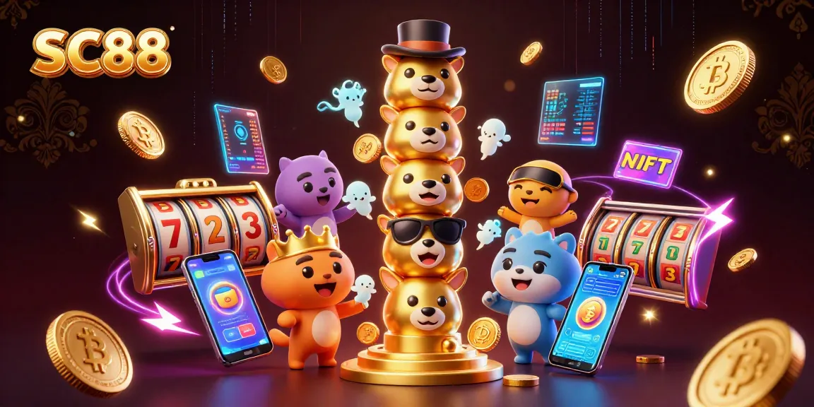 Win big with SC88's vibrant 3D casino illustration, showcasing dynamic gaming elements and crypto excitement.