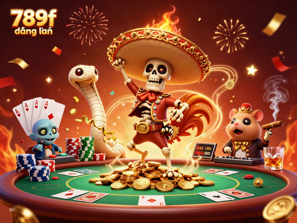 Engage with 789f đăng nhập through a vibrant 3D illustration featuring lively casino characters and dynamic gaming elements.