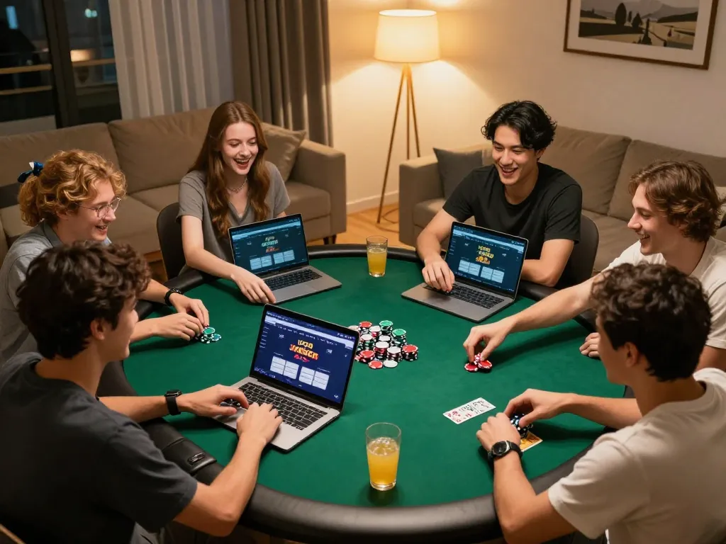 IDC88 JOKER players enjoying a lively poker game night at home.