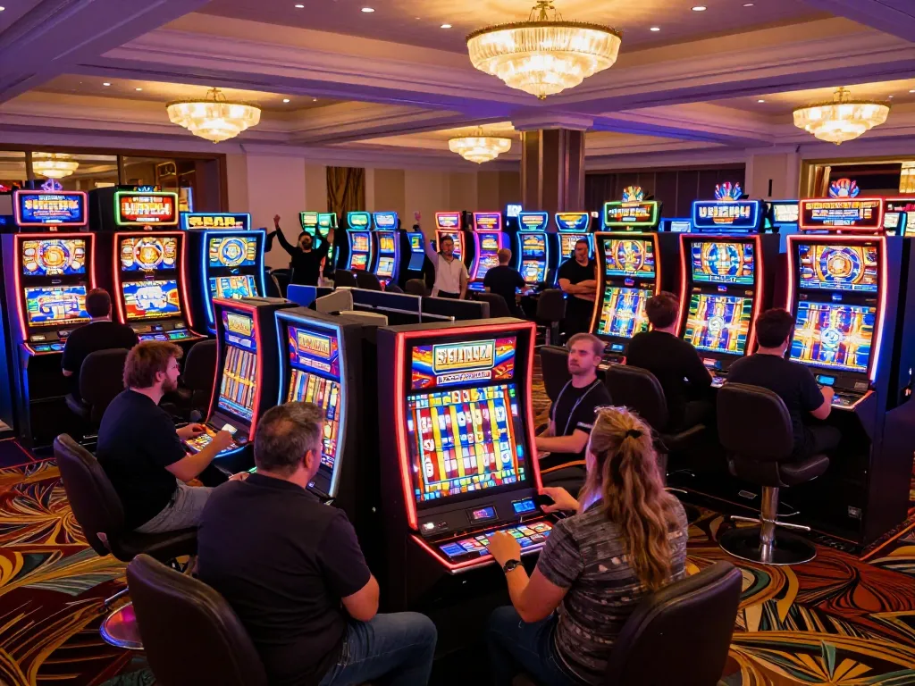 Players enjoying exciting Pragmaticplay slot machines in a colorful casino environment.
