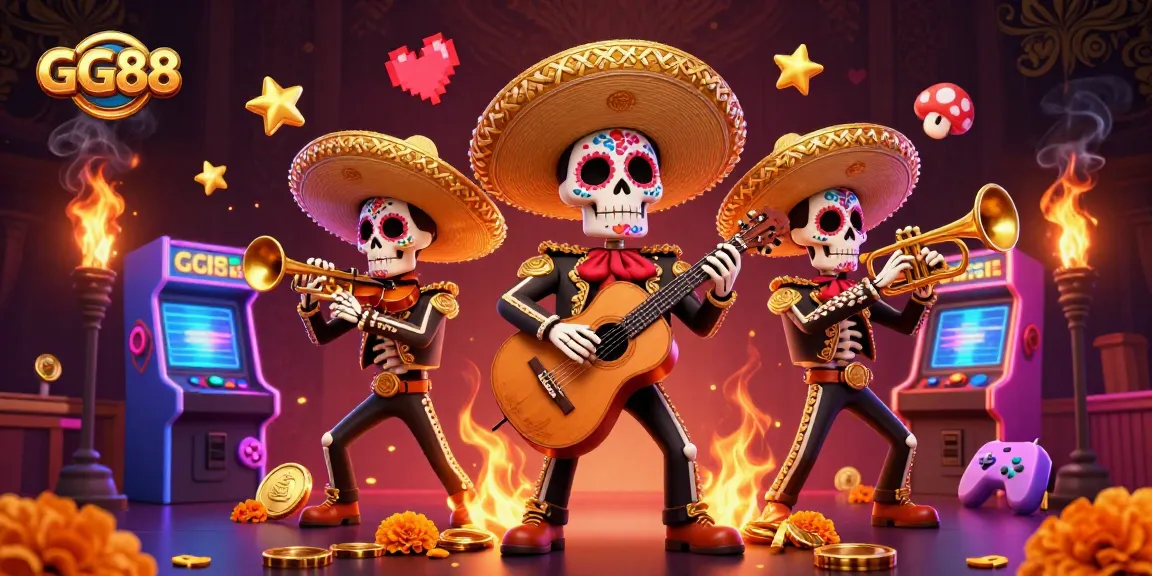Engage with GG88 casino fun through vibrant 3D mariachi-themed imagery filled with gaming excitement.
