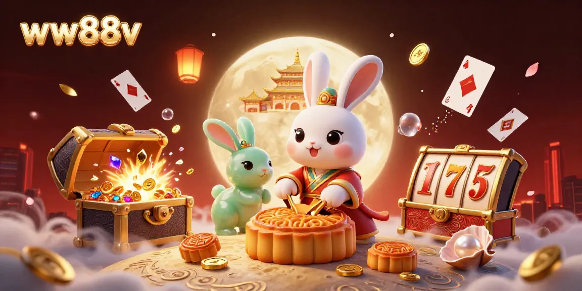 Experience the thrill of ww88v with a fantastical scene featuring a moon rabbit and striking slot elements.