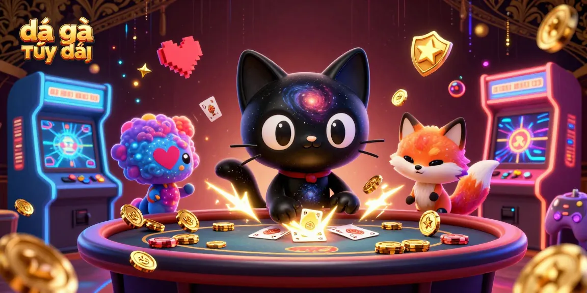 Engage in live đá gà trực tiếp with captivating cosmic casino characters pulling in golden chips and cards.