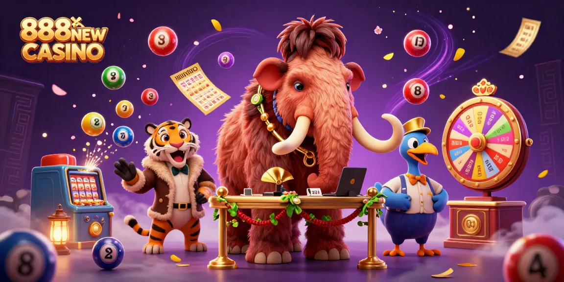 Experience the fun at 888NEW CASINO with a vibrant 3D illustration featuring lively gaming elements.