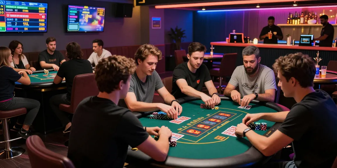 Exciting B52 gaming lounge with players enjoying poker and Sicbo games in a vibrant atmosphere.