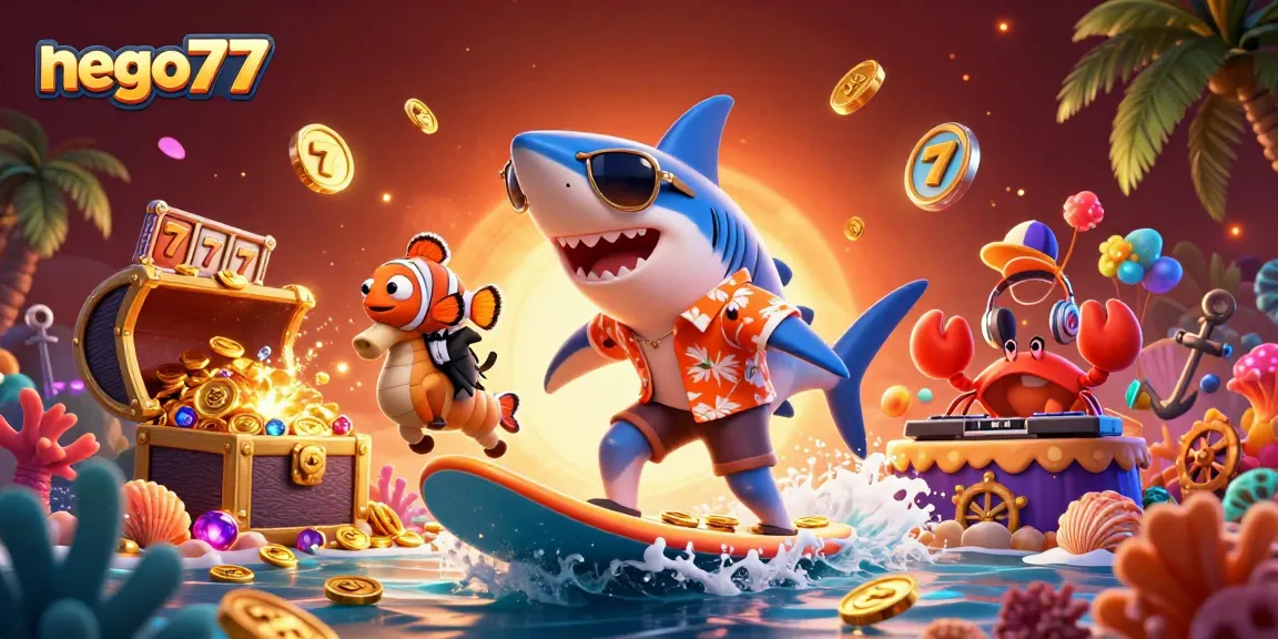 Win big with nego77 using playful underwater characters in a vibrant casino scene.