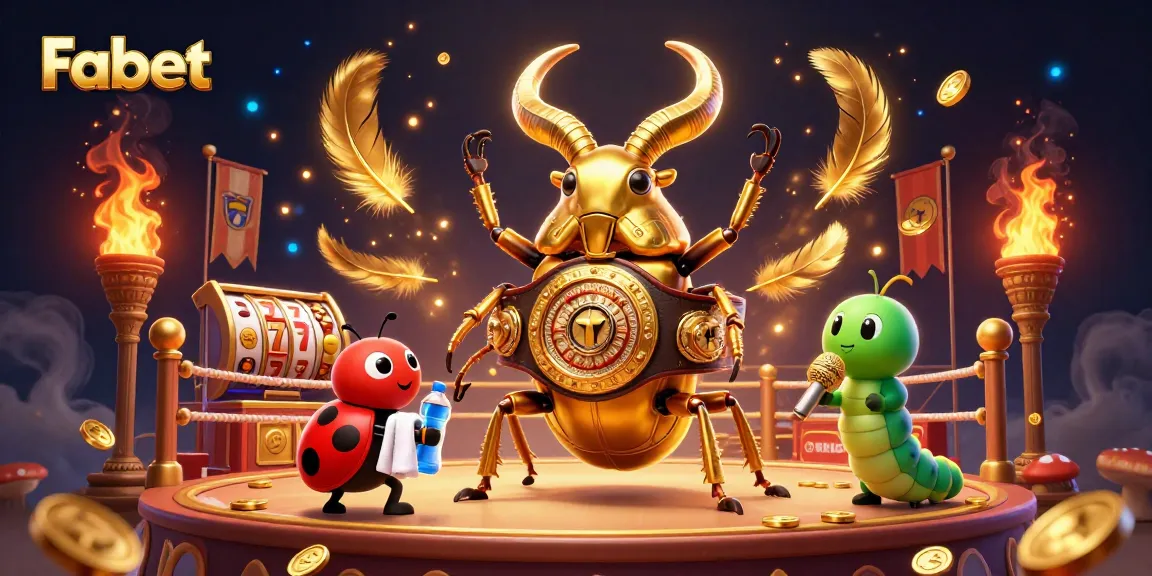 Engage in Fabet's thrilling casino experience with a colossal stag beetle facing off in a vibrant gambling arena.