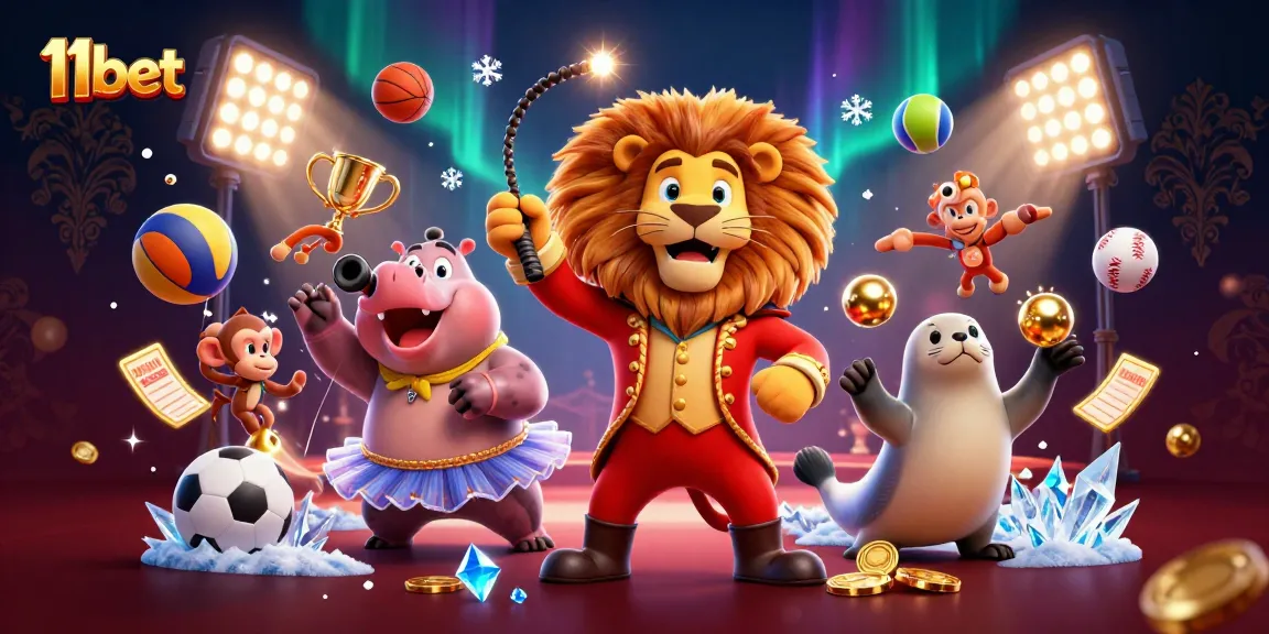 Experience thrilling gaming action with 11bet’s vibrant circus-themed illustration featuring engaging characters.
