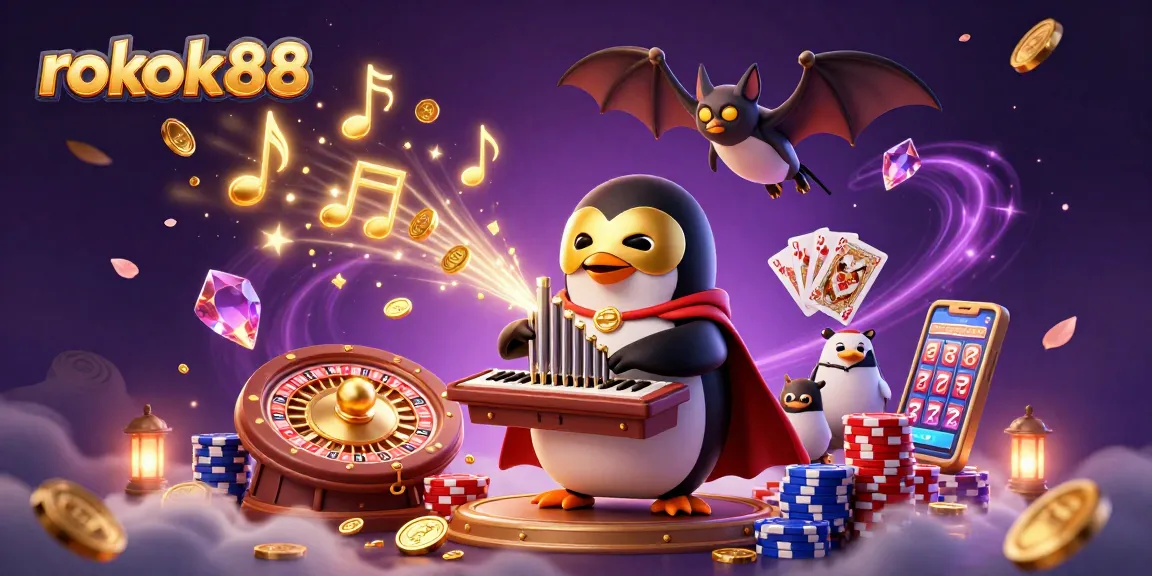 Experience the thrill of rokok88 with dynamic gambling elements and vibrant 3D illustrations showcasing winning moments.