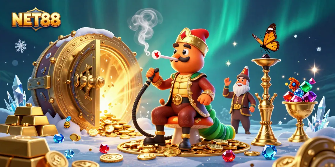 Join the excitement at NET88 with a vibrant 3D casino scene showcasing grand treasures and energetic characters.