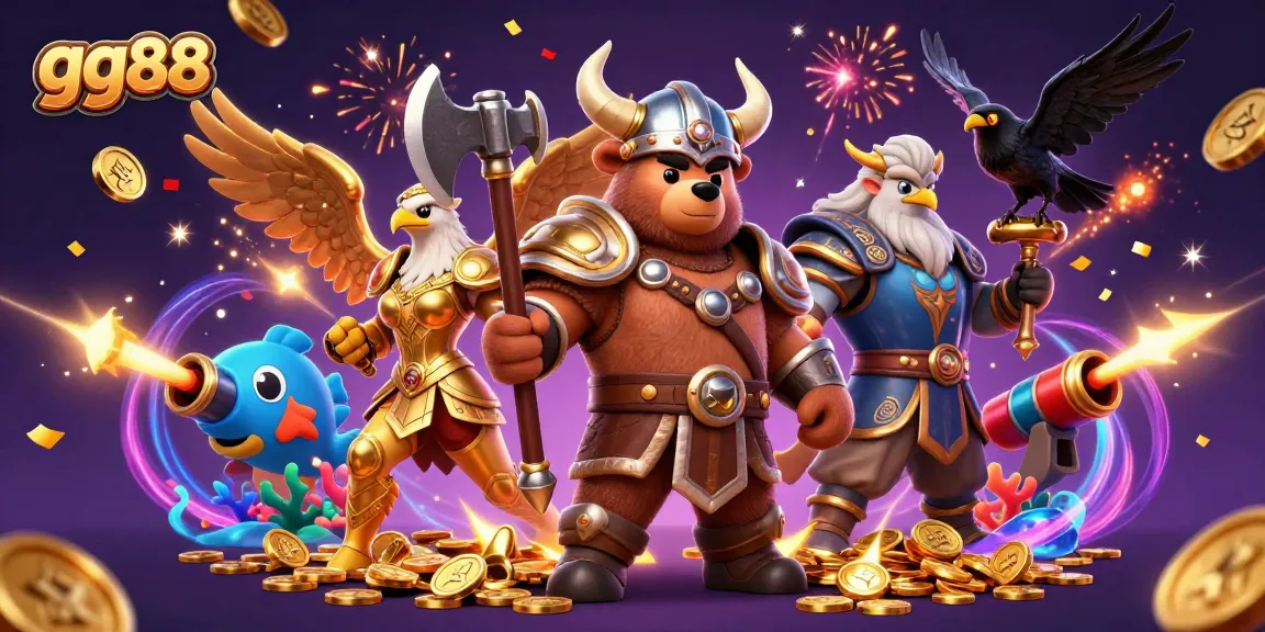 Experience the excitement of gg88 gaming with a dynamic fish shooting scene featuring vibrant characters and treasures.