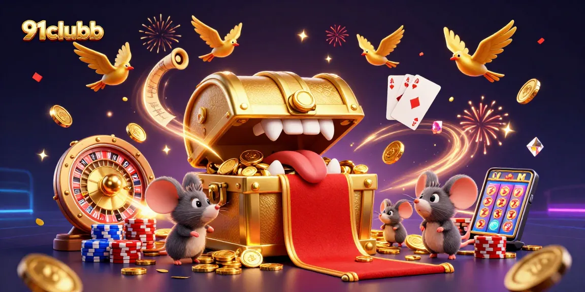Engage with 91clubb through this vibrant casino scene featuring games, gold, and excitement.