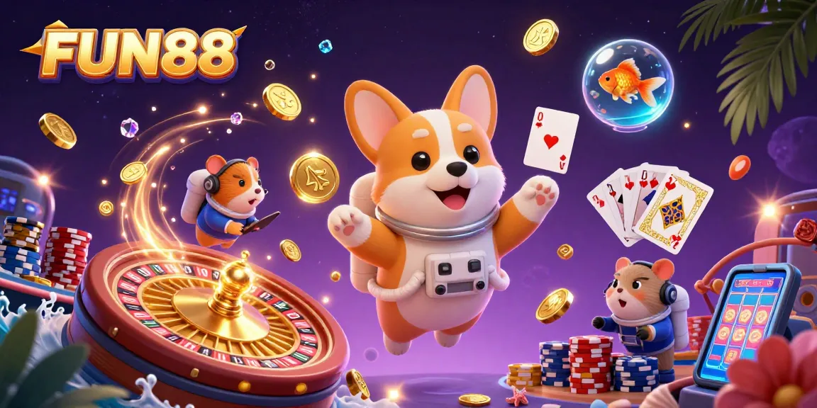 Watch the FUN88 astronauts enjoying a vibrant casino atmosphere while floating in space.