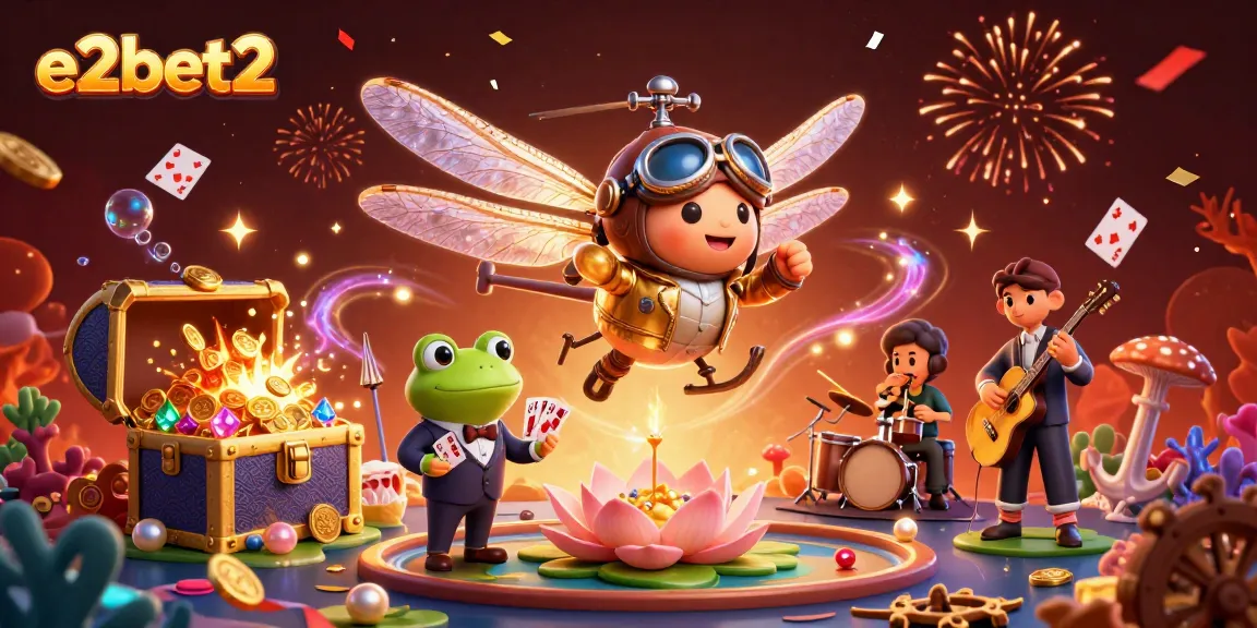 Experience the excitement of e2bet2 with a dynamic 3D casino scene featuring engaging characters and vivid elements.