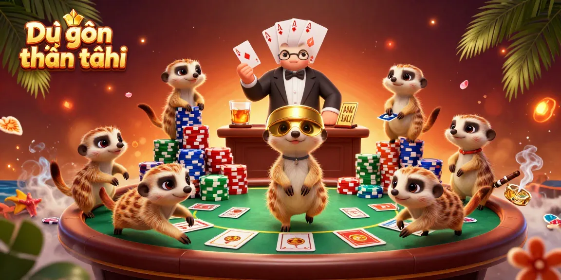 Engage with Dự đoán thần tài in a colorful casino scene filled with playful meerkats and exciting game elements.