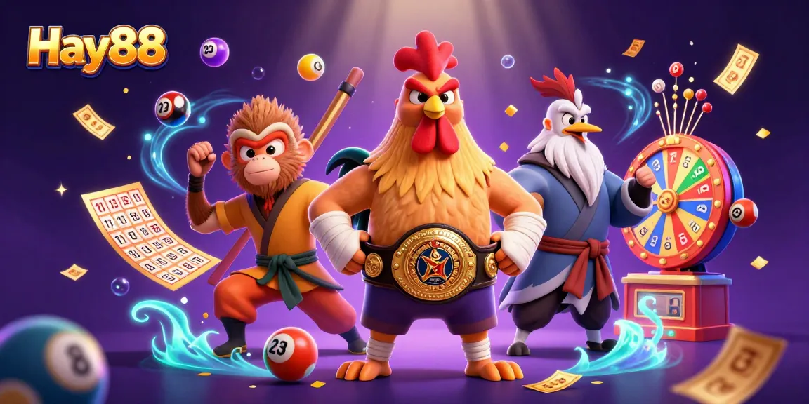 Experience the excitement of Hay88 with vibrant game elements and interactive characters in a lively casino scene.