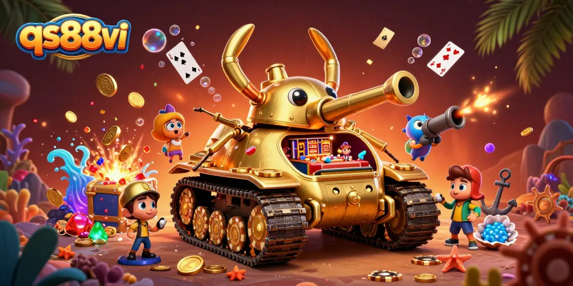 Engage in thrilling casino excitement with qs88vi's unique golden beetle tank illustration.